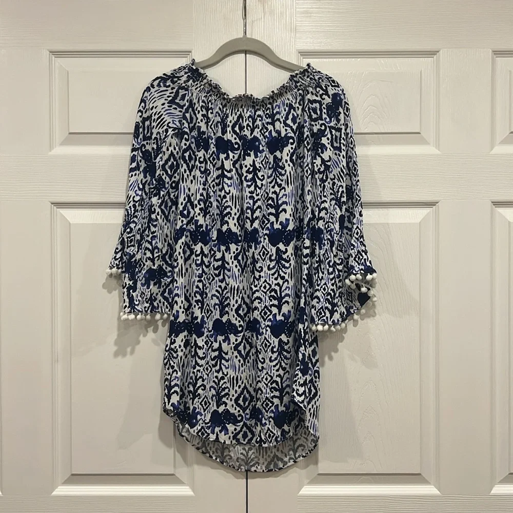 Lilly Pulitzer Nita Cover Up Womens Blue White Print Off Shoulder Size XS - Picture 5 of 8